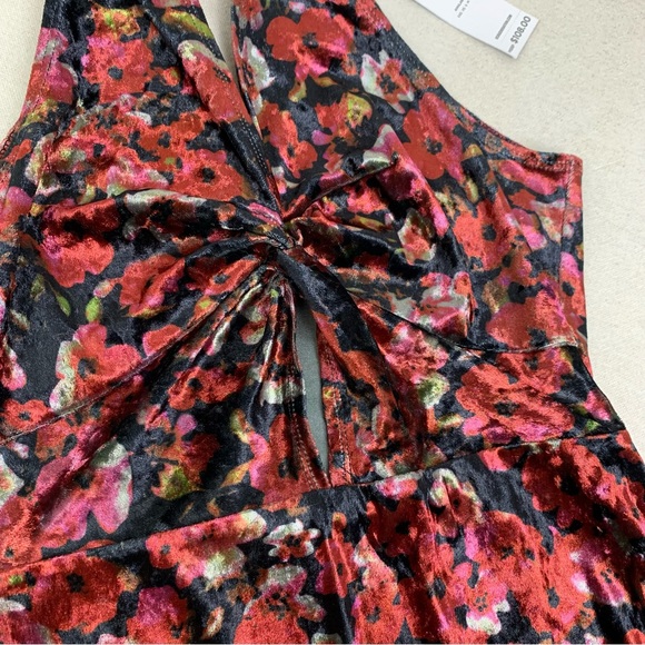 NWT BCBG Floral Velvet Halter Cut Out Midi Dress - Picture 9 of 14
